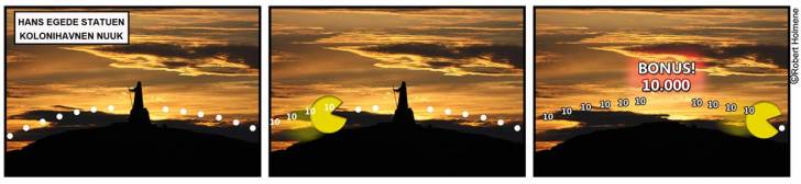 Illustration de la stue d'Hans Egede croquée par Pacman Illustration de la stue d'Hans Egede croquée par Pacman